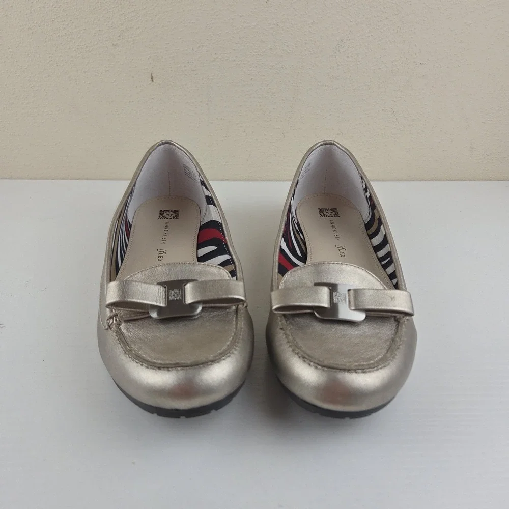 Anne Klein Jaren Gold Metallic Faux‎ Leather iFlex Loafers Women's Size 8.5 M